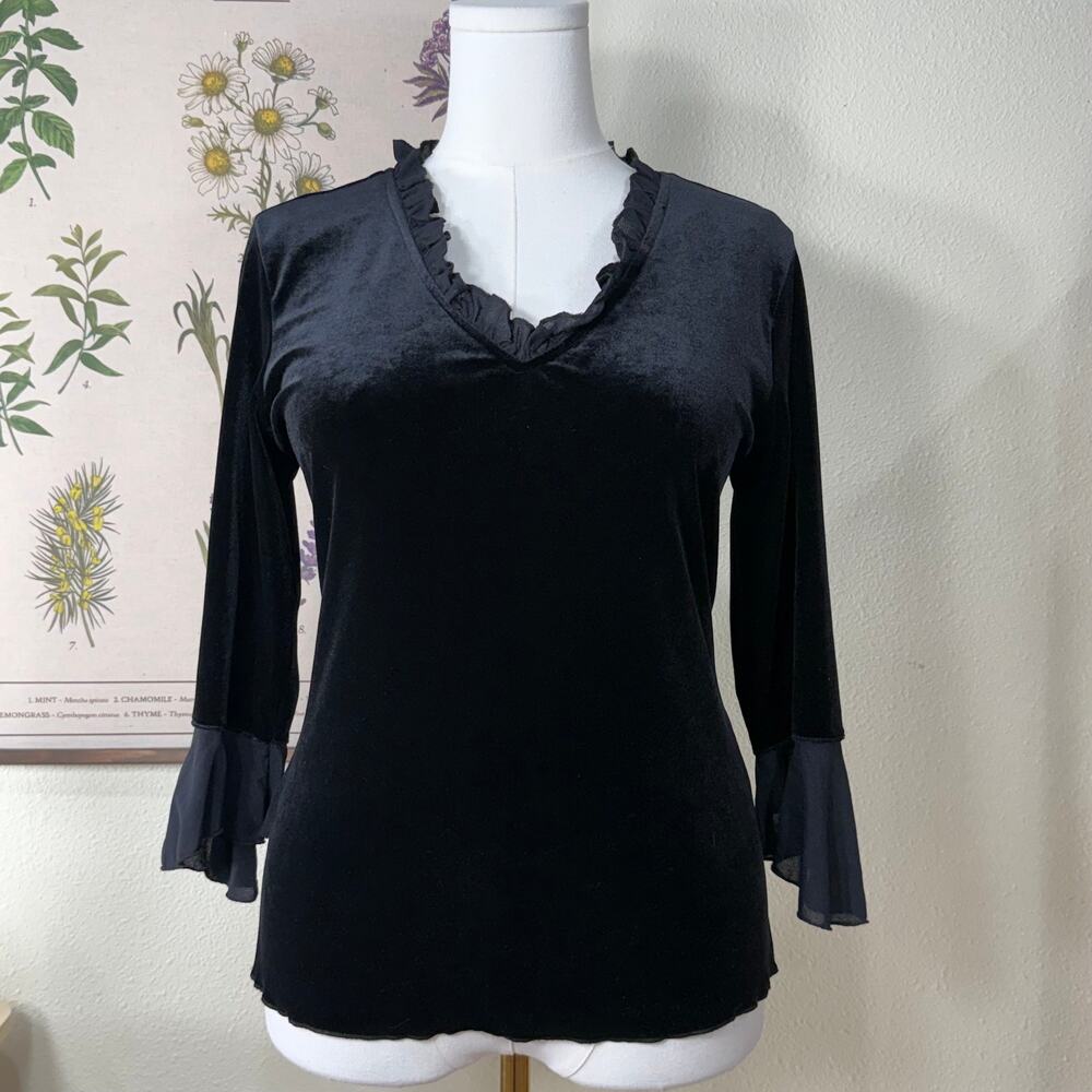 90s Y2k Black Velvet Ruffle Top Whimsigoth Sexy Romantic Goth Vampire Witchy L